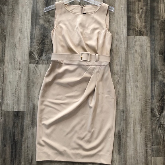 St. John Dresses & Skirts - ST. John tan dress with pleats and belt size 2
